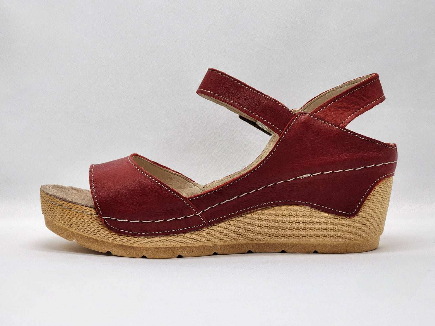 [Women's Red Leather Sandals] - Kacper Global Shoes 