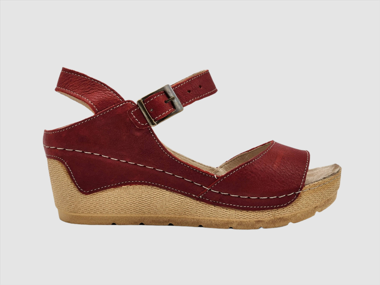 [Women's Red Leather Sandals] - Kacper Global Shoes 
