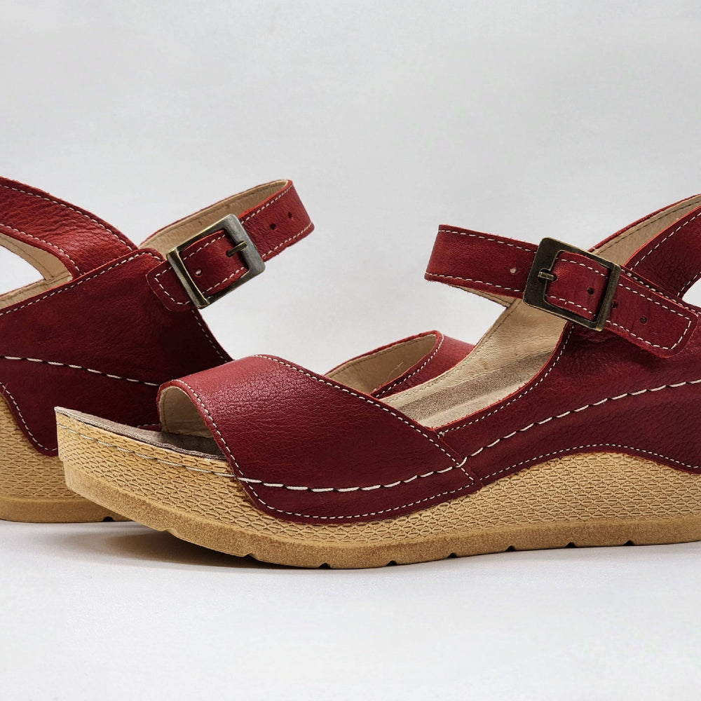 
                  
                    [Women's Red Leather Sandals] - Kacper Global Shoes 
                  
                