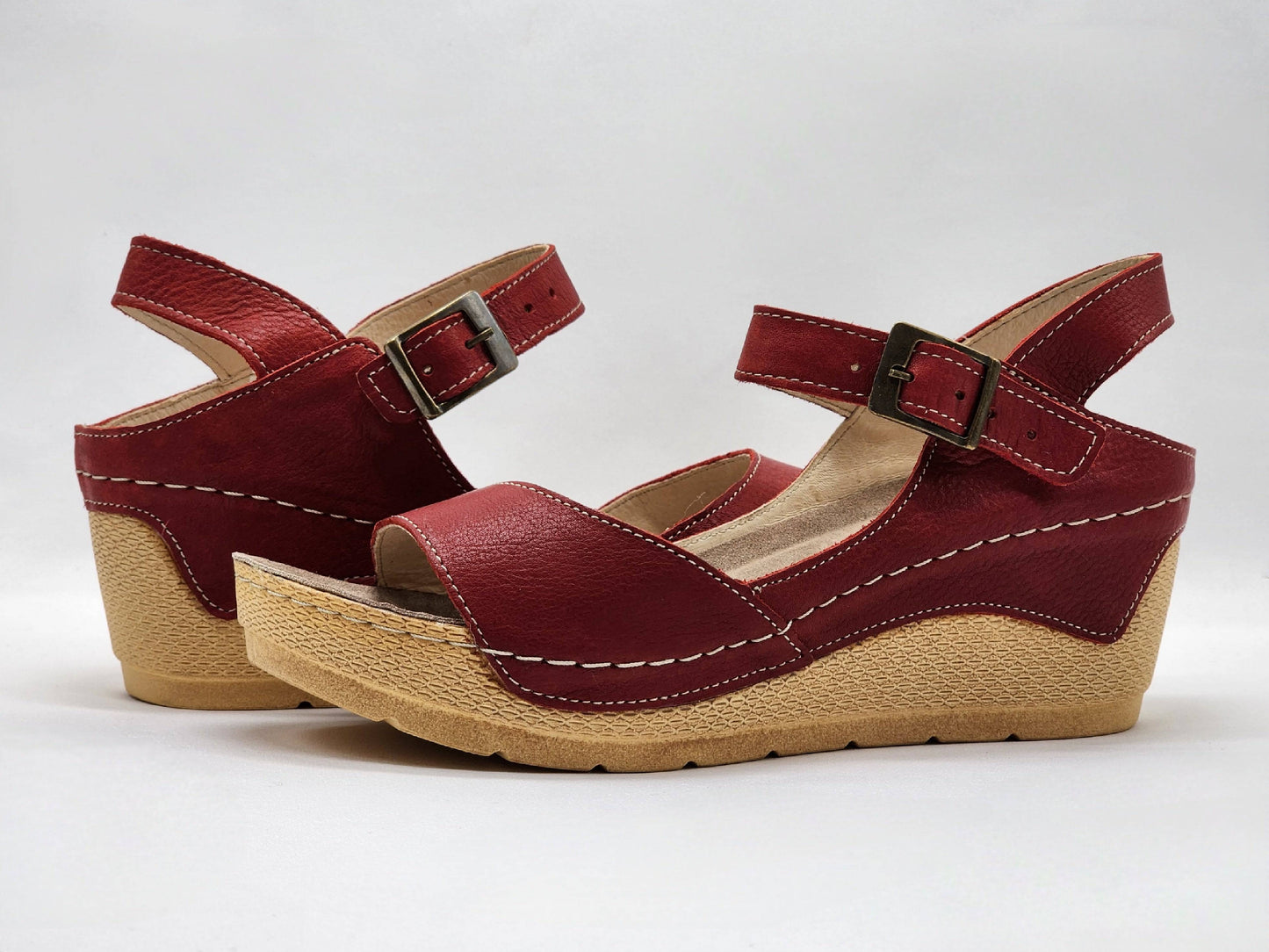 
                  
                    [Women's Red Leather Sandals] - Kacper Global Shoes 
                  
                