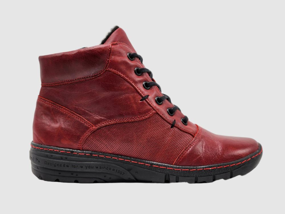 Women's Everyday Fur-Lined Zip-Up Leather Boots - Red