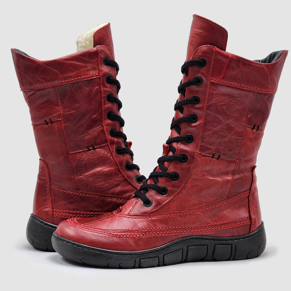 
                  
                    Botas altas de cuero con cremallera y forro de lana gruesa Original para mujer - Rojo
                  
                