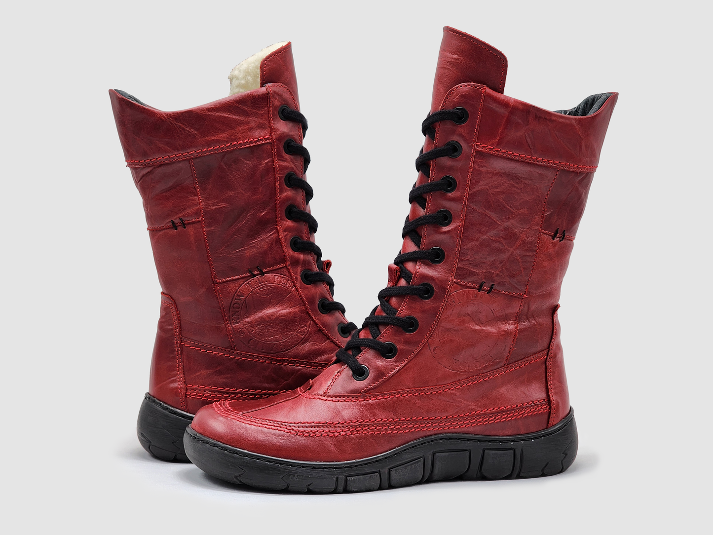 
                  
                    Botas altas de cuero con cremallera y forro de lana gruesa Original para mujer - Rojo
                  
                