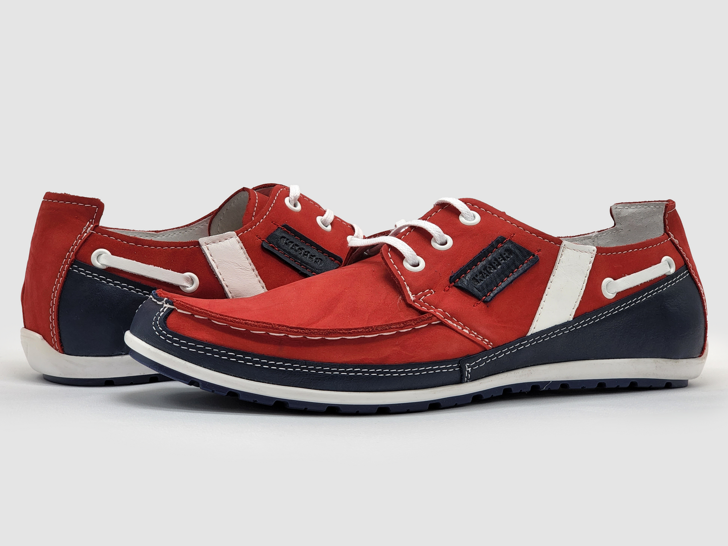 
                  
                    Men's Dockside Leather Boat Shoes - Red - Kacper Global Shoes 
                  
                