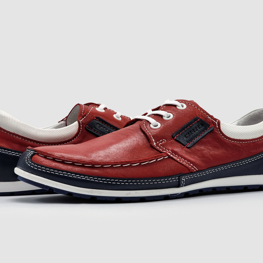 
                  
                    Men's Dockside Leather Boat Shoes - Red - Kacper Global Shoes 
                  
                