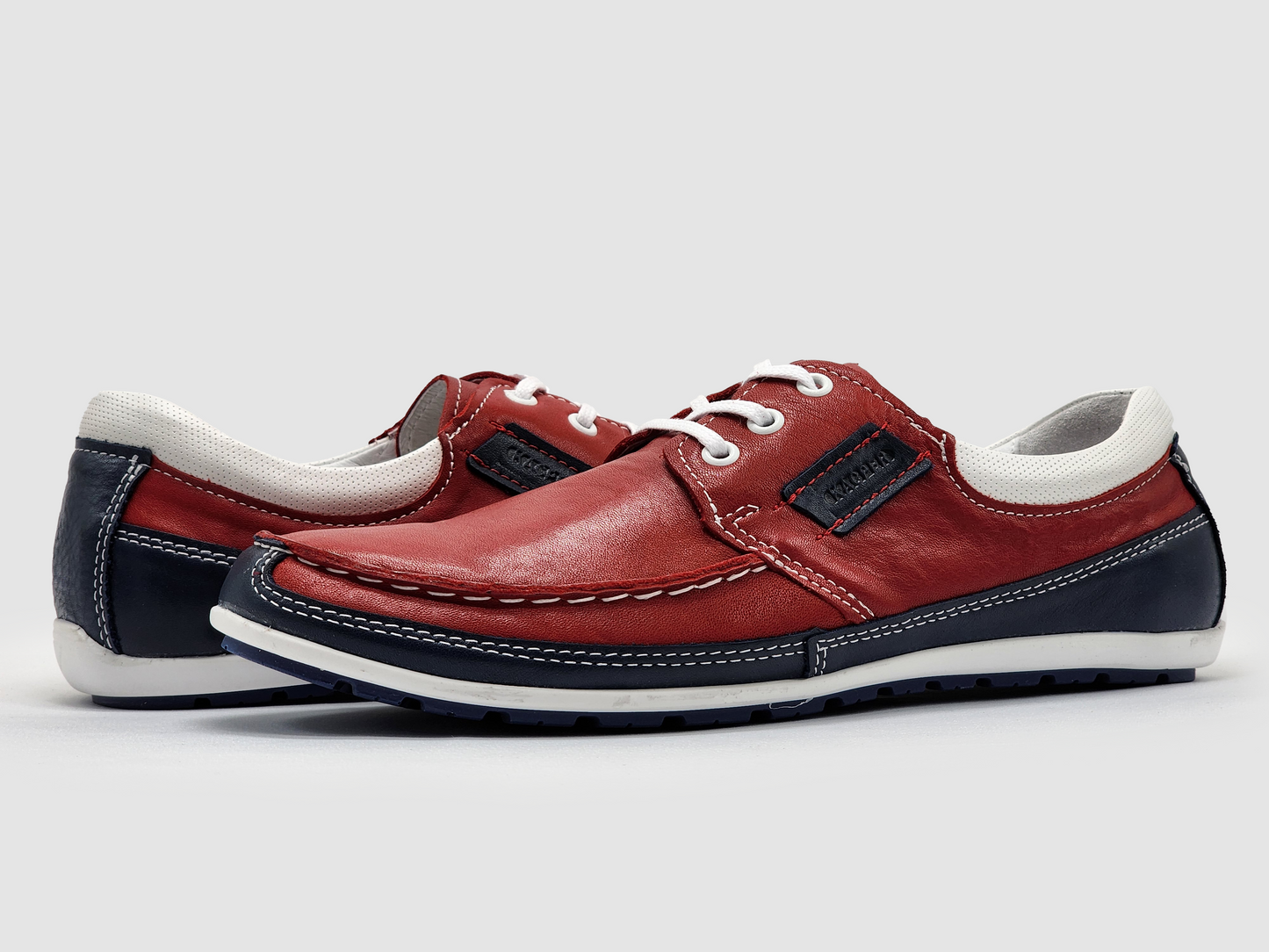 
                  
                    Men's Dockside Leather Boat Shoes - Red - Kacper Global Shoes 
                  
                