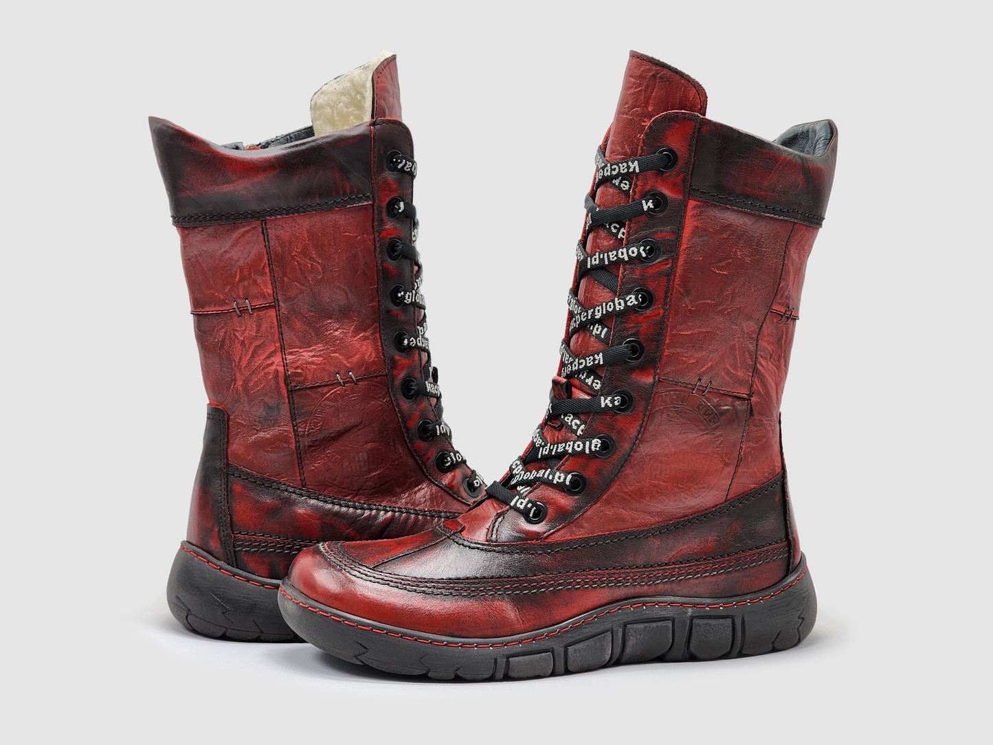 
                  
                    Women’s Original Tall Thick Wool-Lined Zip-Up Leather Boots - Red/Black
                  
                