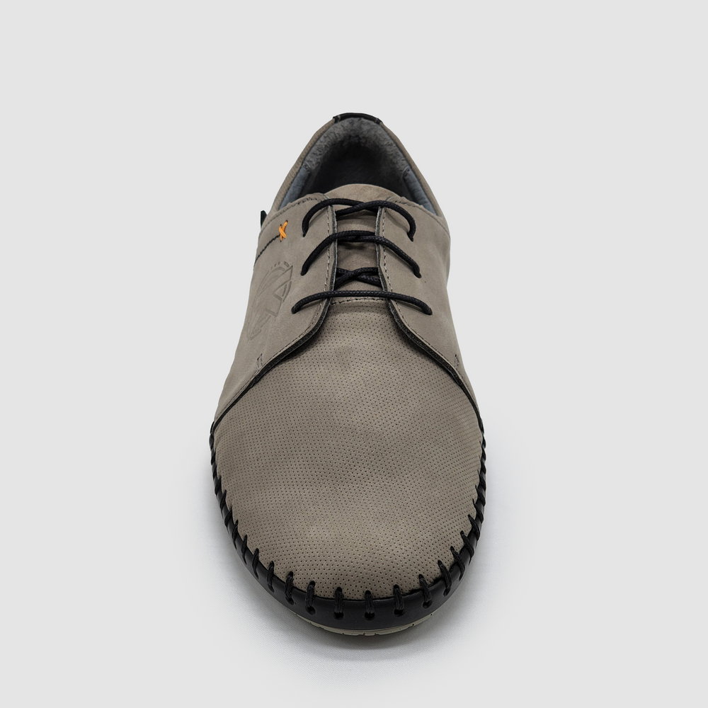 
                  
                    Men's Stitched Graphite Leather Shoes - Grey - Kacper Global Shoes 
                  
                