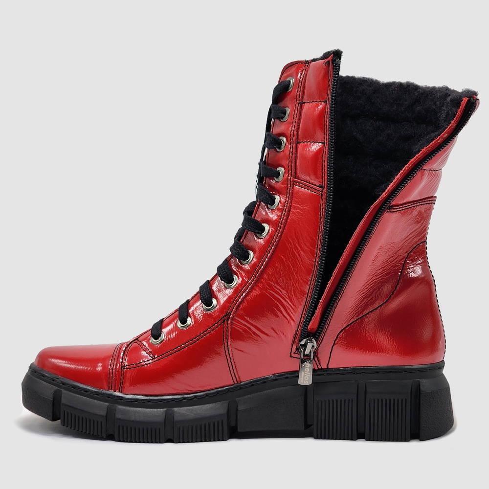 
                  
                    Women's Helios Medusa Fur-Lined Zip-Up Leather Boots - Red
                  
                