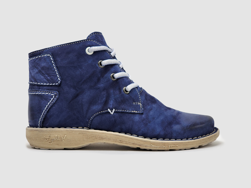 Women's Old-Fashioned Zip-Up Leather Boots - Blue