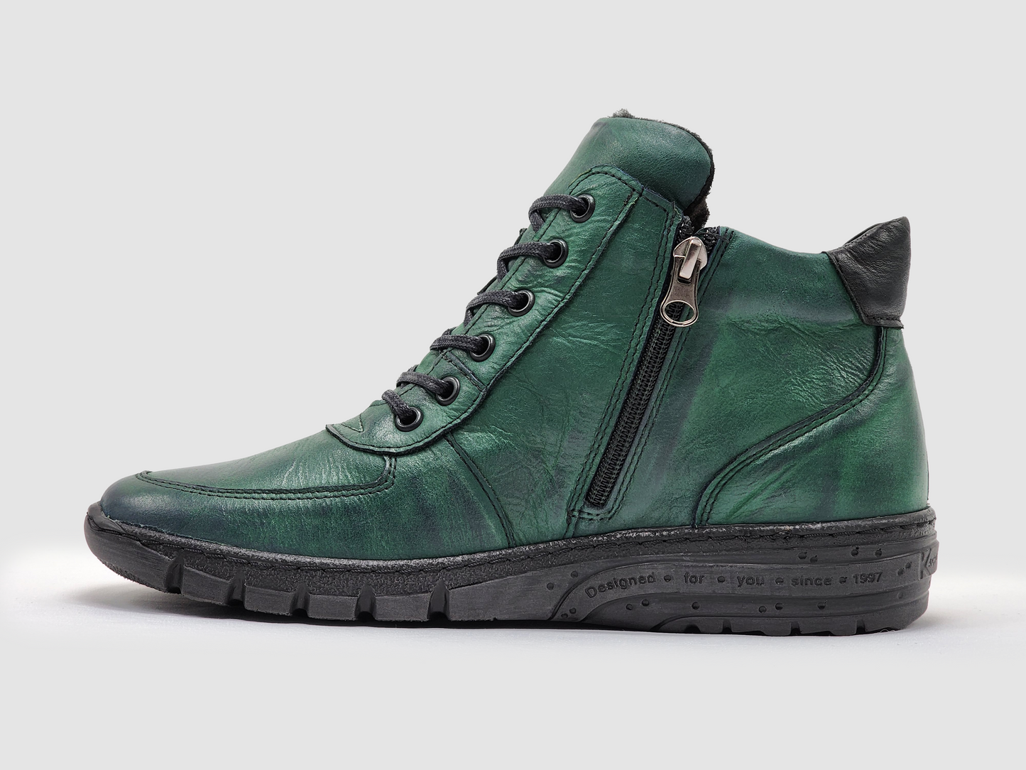 
                  
                    Women's Everyday Wool-Lined Zip-Up Leather Boots - Green - Kacper Global Shoes 
                  
                