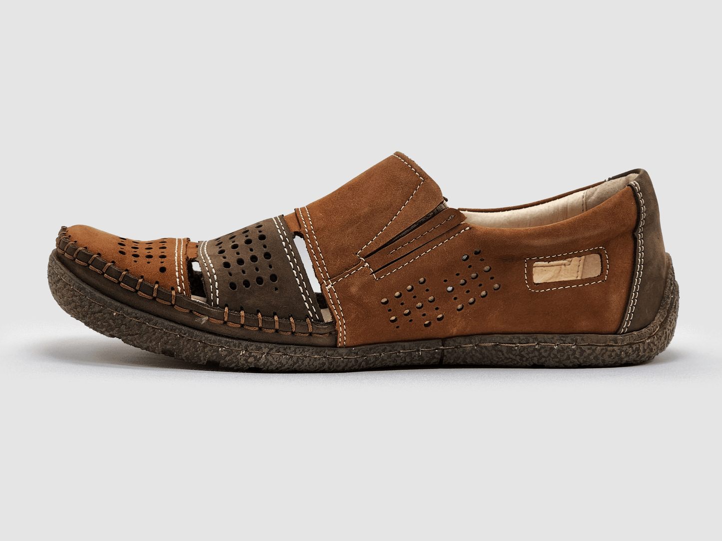 Men's Vacation Leather Sandals - Dark Brown - Kacper Global Shoes 