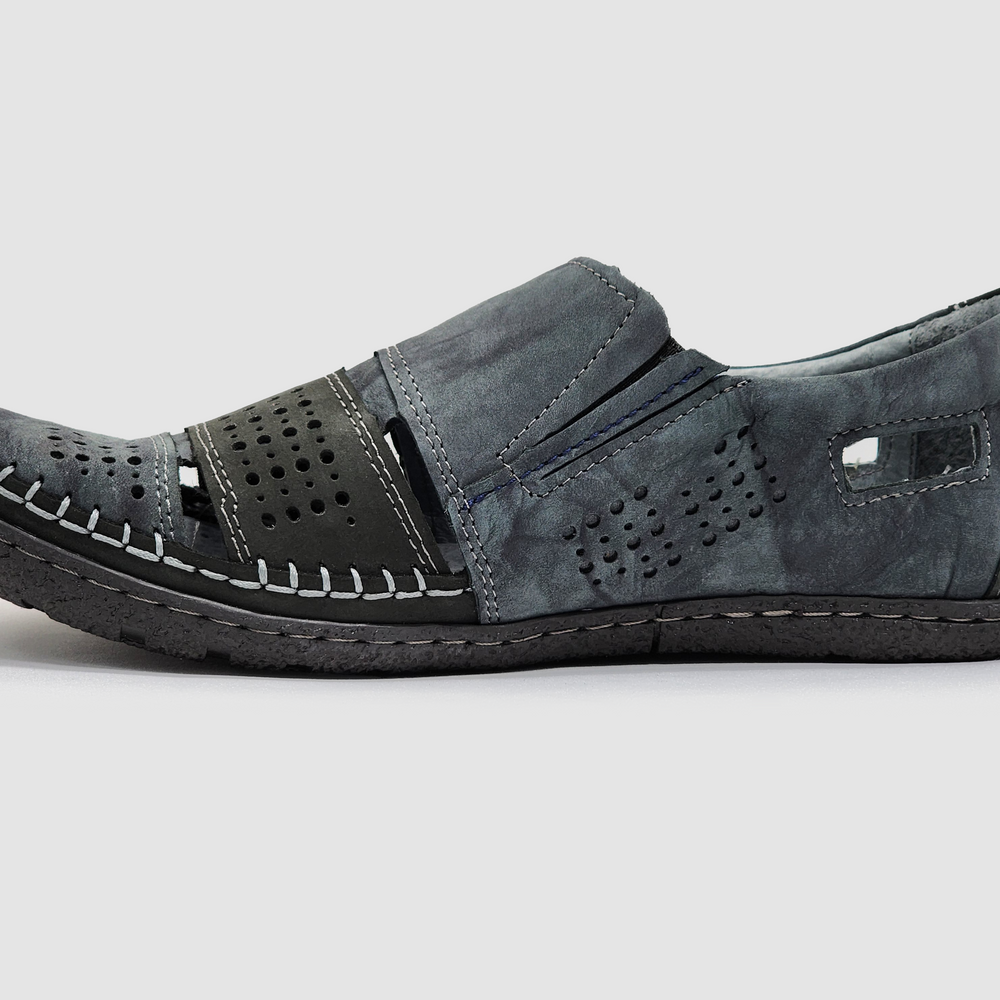 Men's Vacation Leather Sandals - Navy - Kacper Global Shoes 