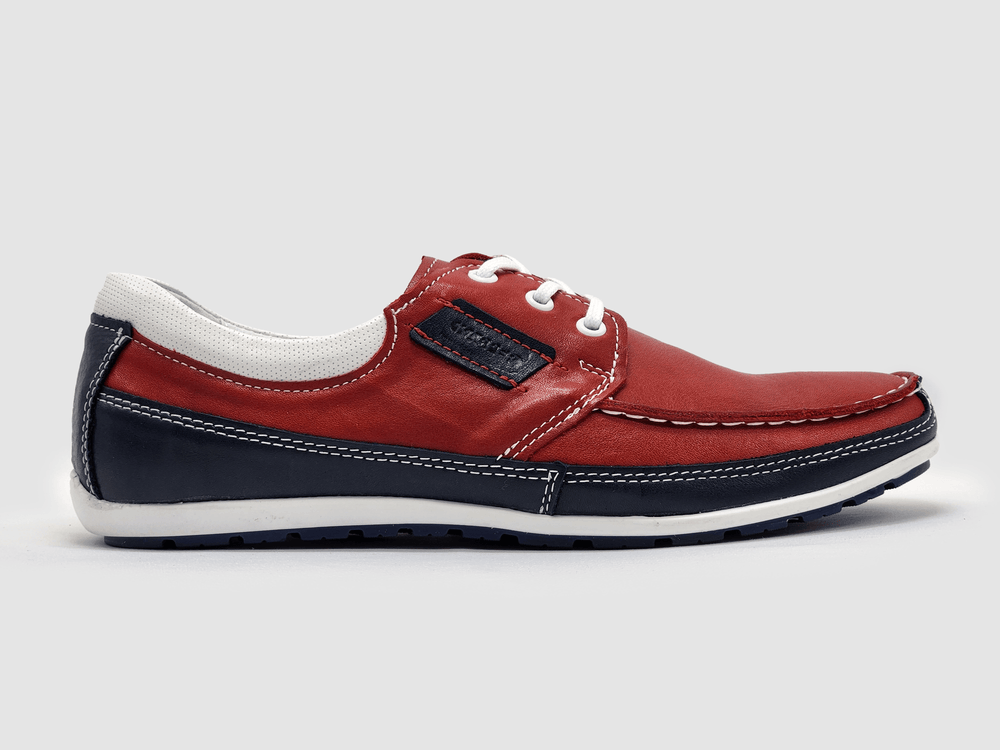 Men's Dockside Leather Boat Shoes - Red - Kacper Global Shoes 