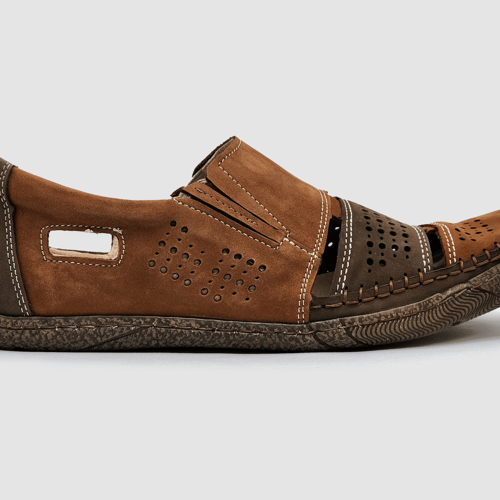 Men's Vacation Leather Sandals - Dark Brown - Kacper Global Shoes 