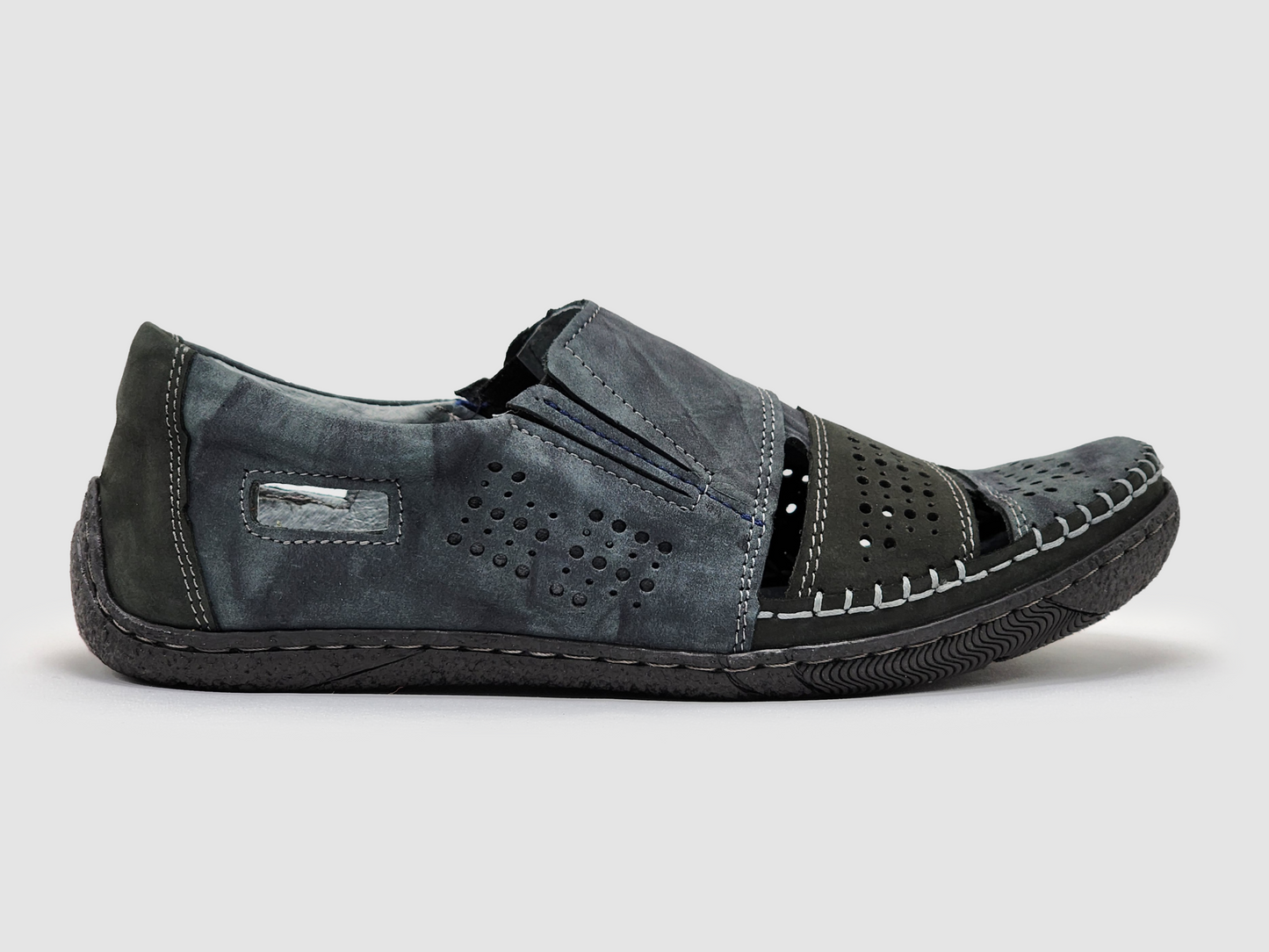 Men's Vacation Leather Sandals - Navy - Kacper Global Shoes 