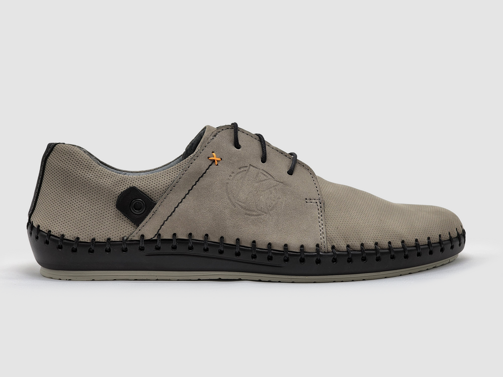 Men's Stitched Graphite Leather Shoes - Grey - Kacper Global Shoes 