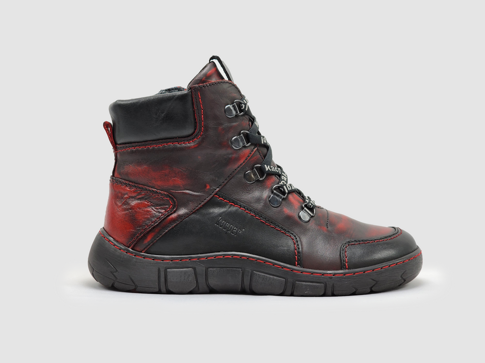 Women's Original Insulated Zip-Up Leather Boots - Black & Red - Kacper Global Shoes 