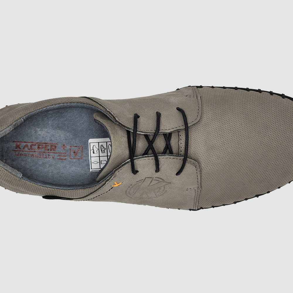 
                  
                    Men's Stitched Graphite Leather Shoes - Grey - Kacper Global Shoes 
                  
                