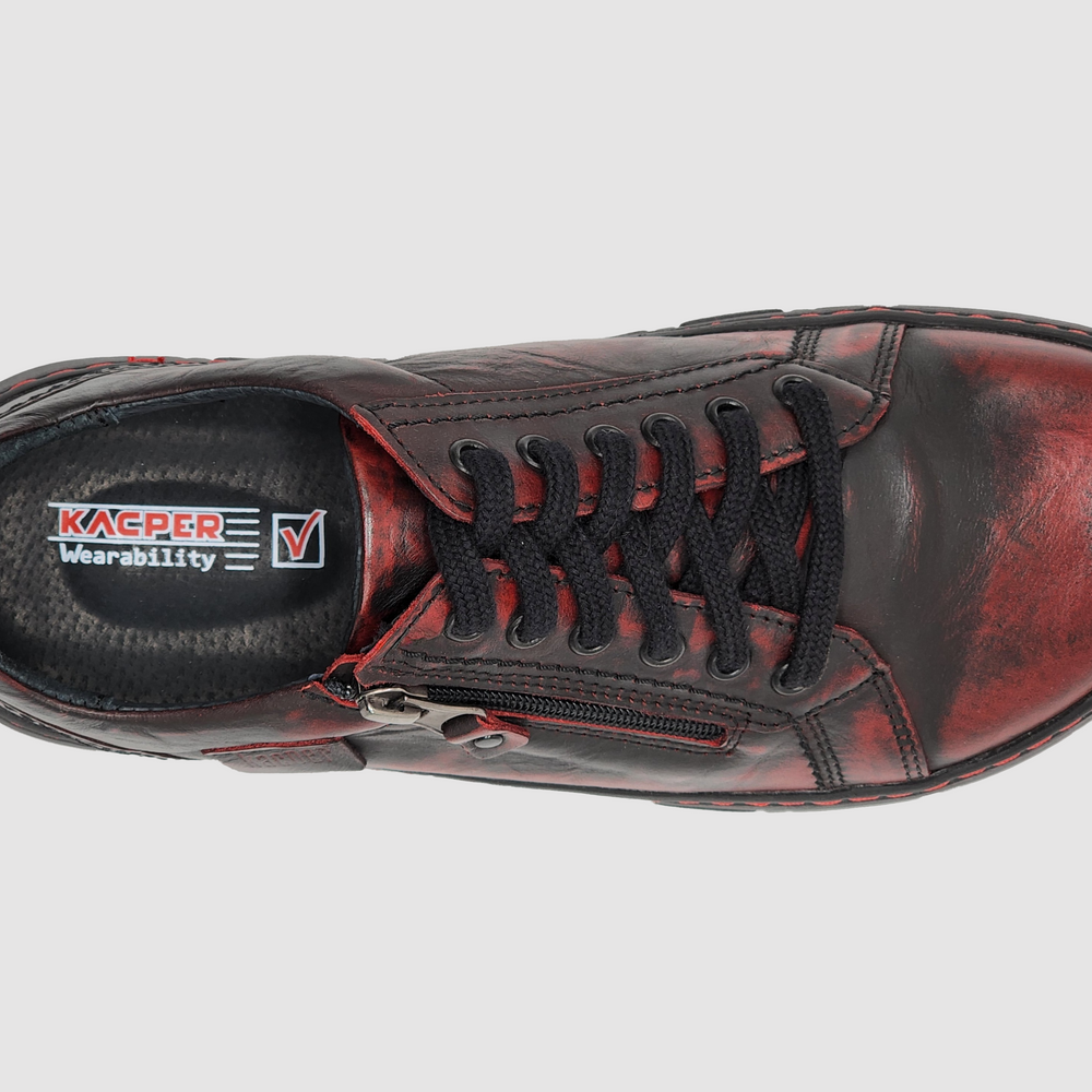 
                  
                    Women's Original Zip-Up Leather Shoes - Black & Red - Kacper Global Shoes 
                  
                