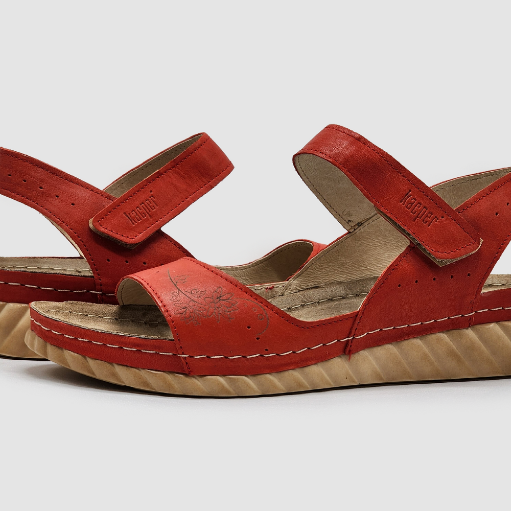 
                  
                    Women's Leather Sandals - Red - Kacper Global Shoes 
                  
                