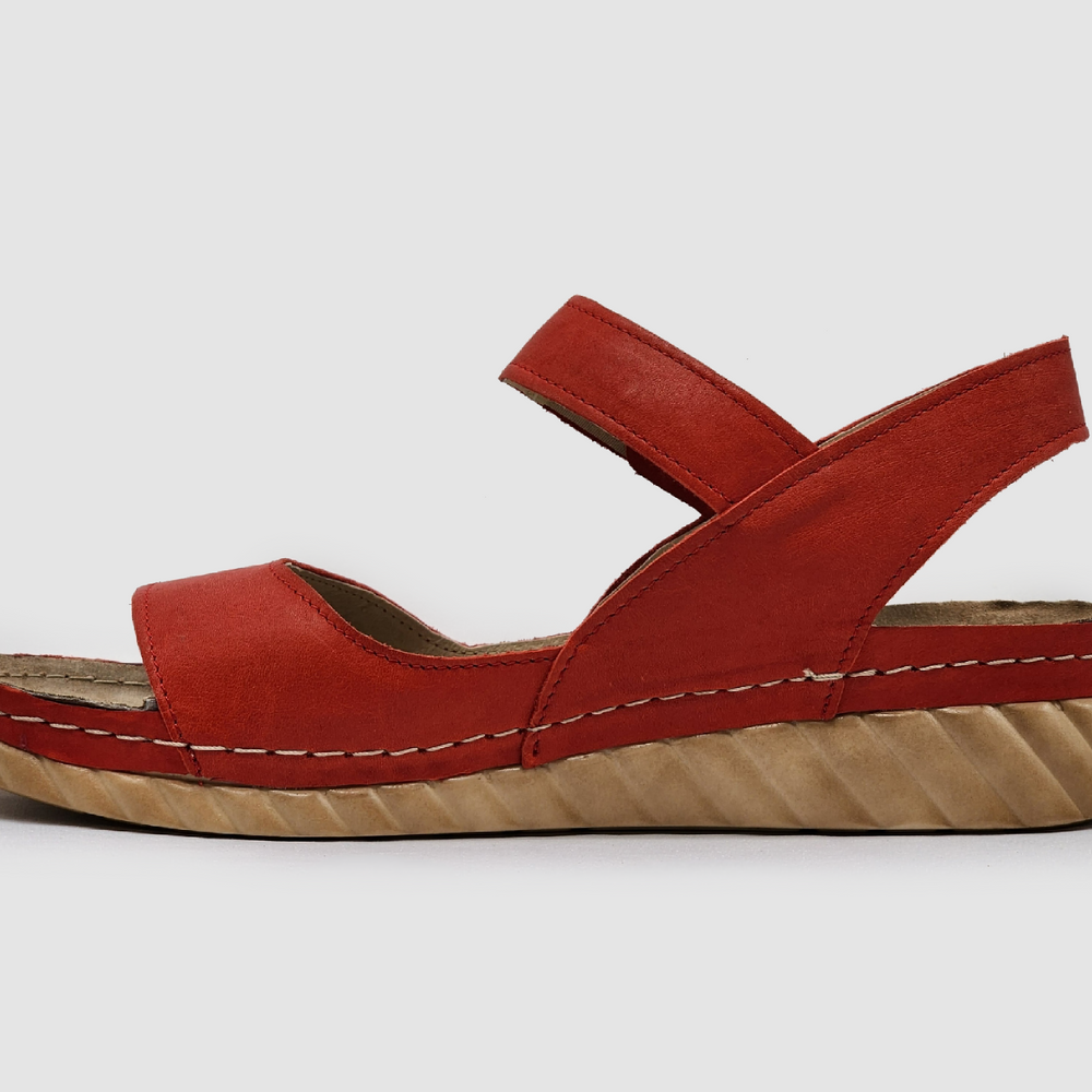 Women's Leather Sandals - Red - Kacper Global Shoes 