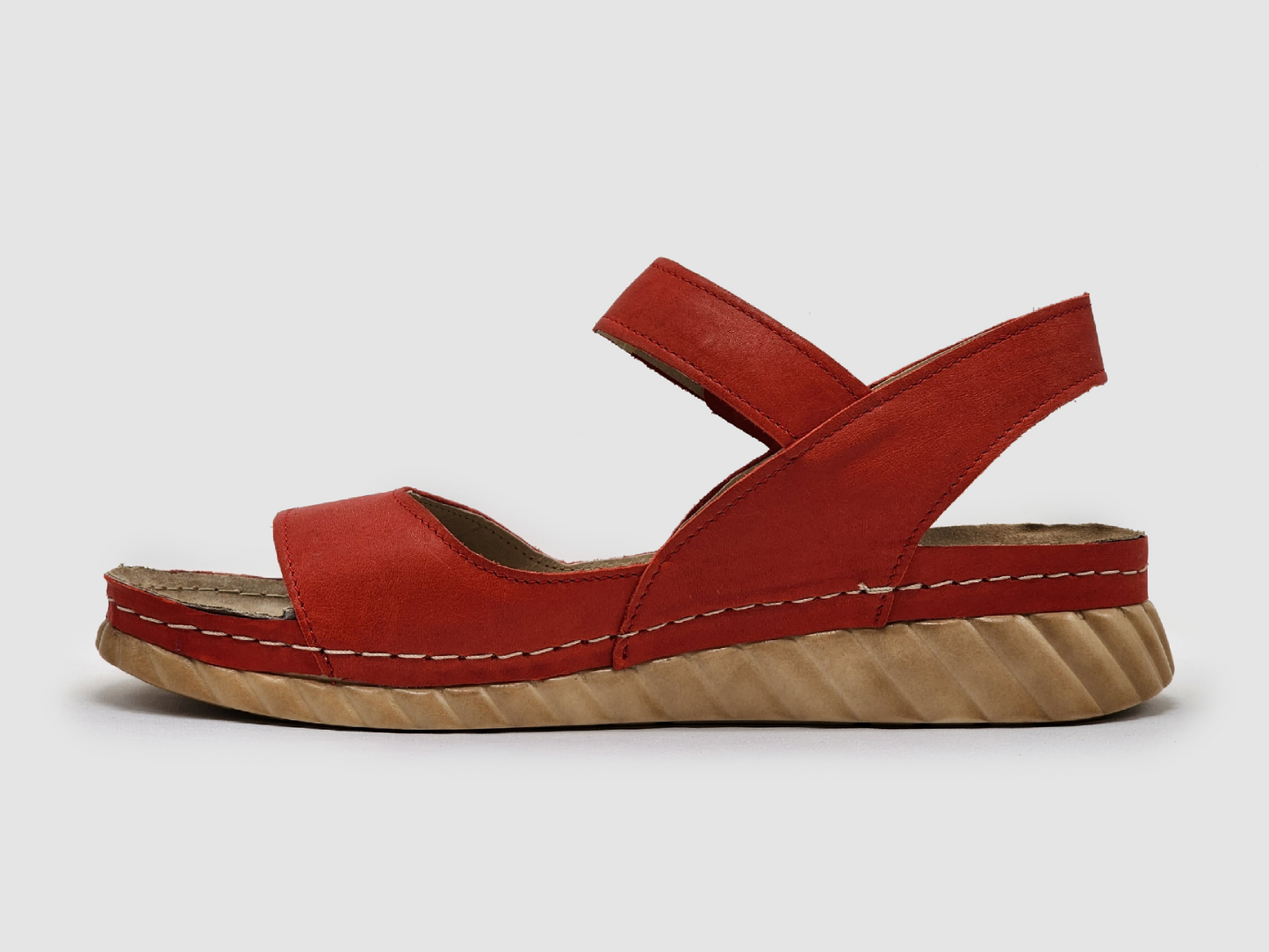 Women's Leather Sandals - Red - Kacper Global Shoes 