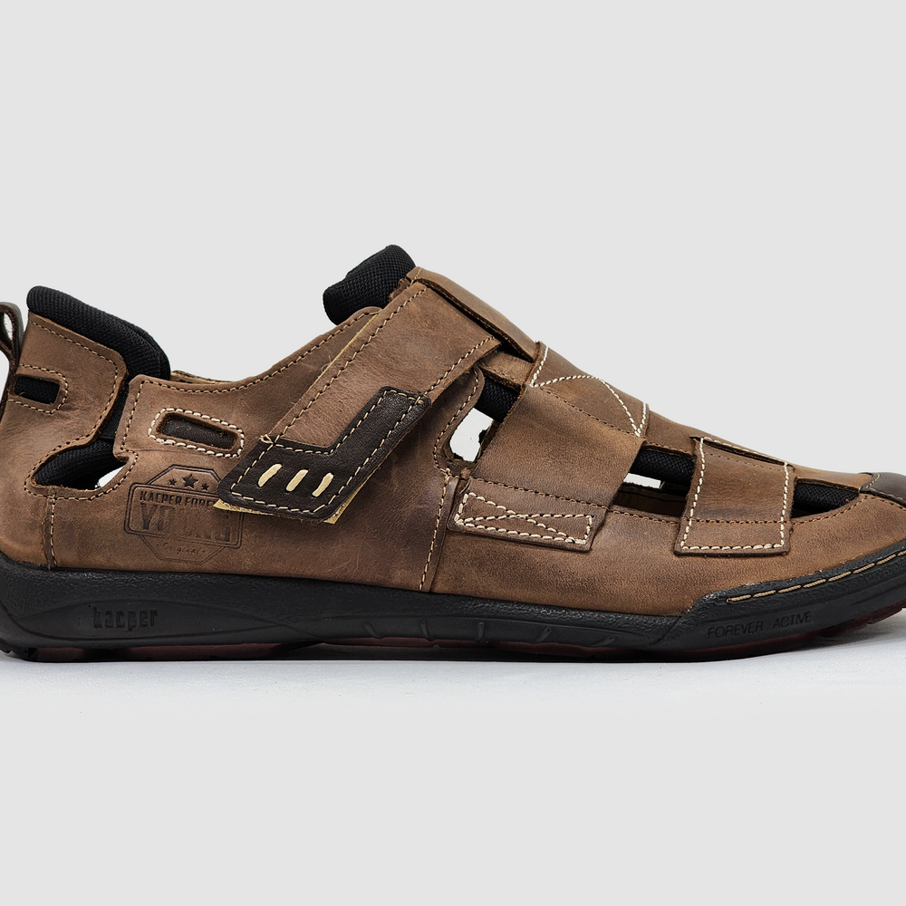 Men's Leather Sandals - Brown - Kacper Global Shoes 
