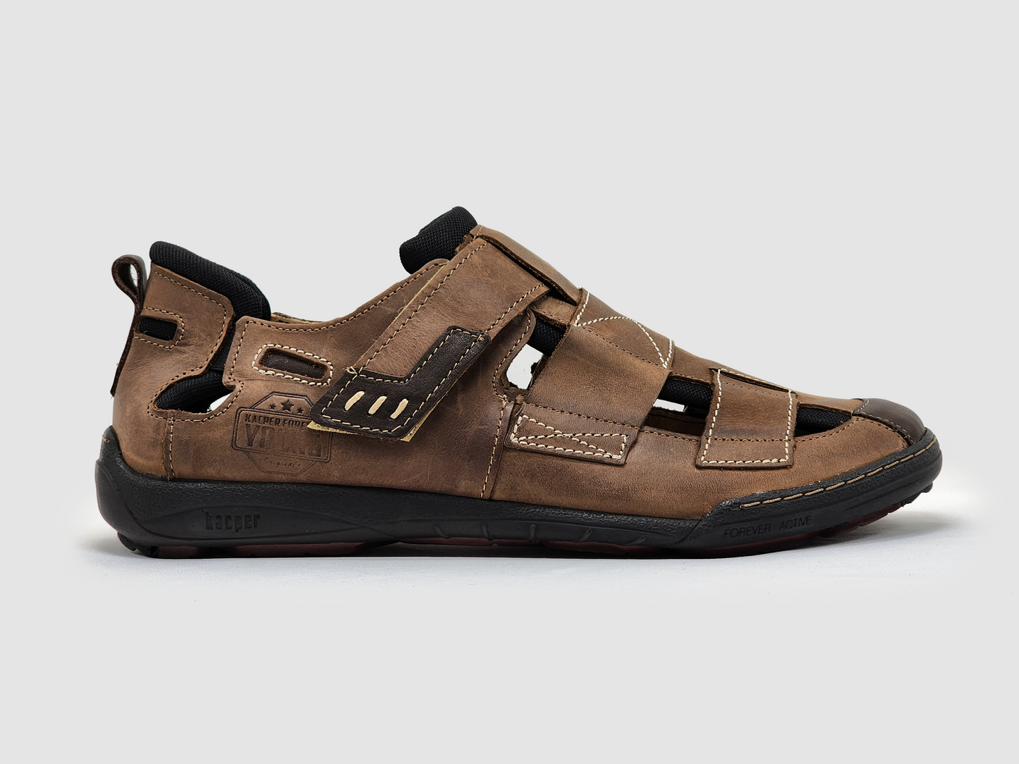 Men's Leather Sandals - Brown - Kacper Global Shoes 