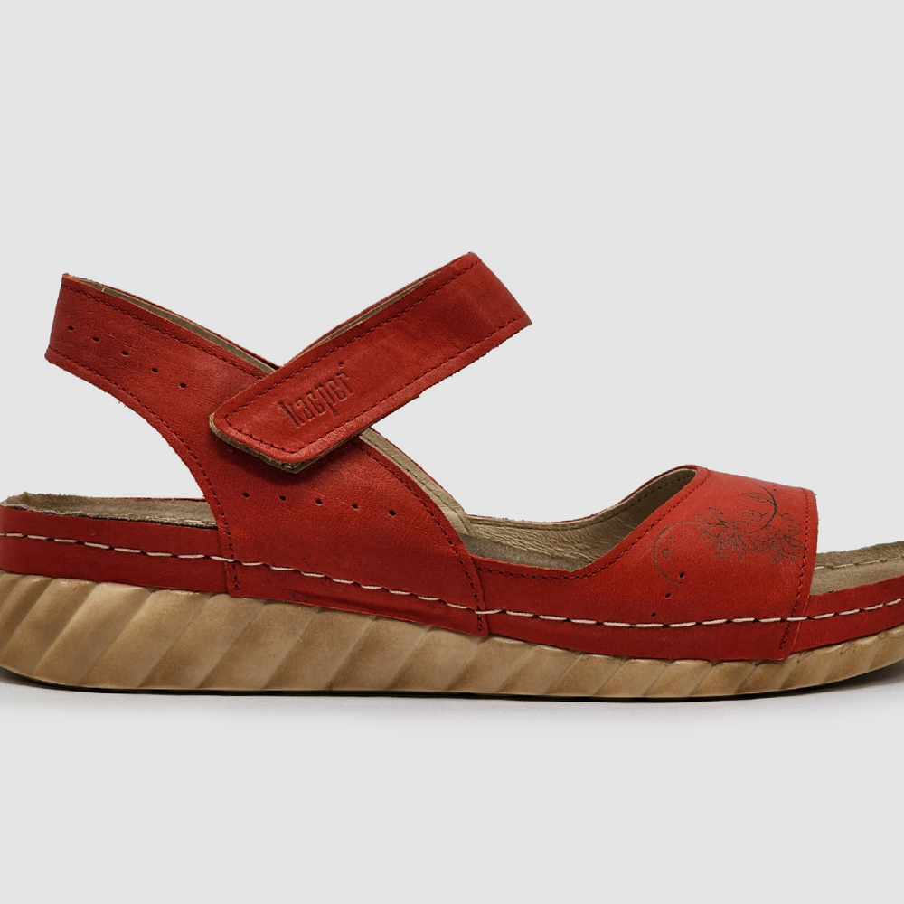 Women's Leather Sandals - Red - Kacper Global Shoes 